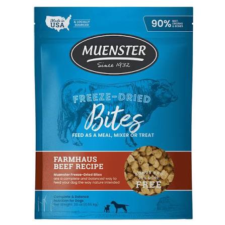 Muenster-Beef Bites Freeze-Dried Complete; Balanced Food and Treats for Dogs, All Life Stages