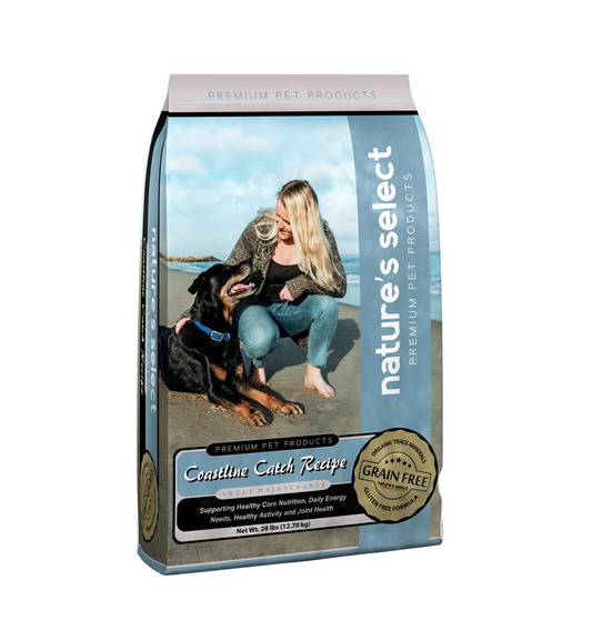 Nature's Select dry dog food | Coastline Catch recipe, grain free white fish dog food | grain free dog food | fish flavored dry dog food | Dry dog food bag | White fish dog food | Best natural dry dog food | dry dog food subscription | dog kibble | best kibble for dogs | high protein dog food | best senior dog food | white fish dog food 